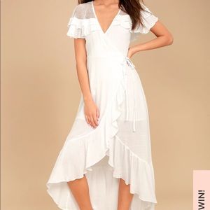 Lost + Wander Mari White High-Low Wrap Dress